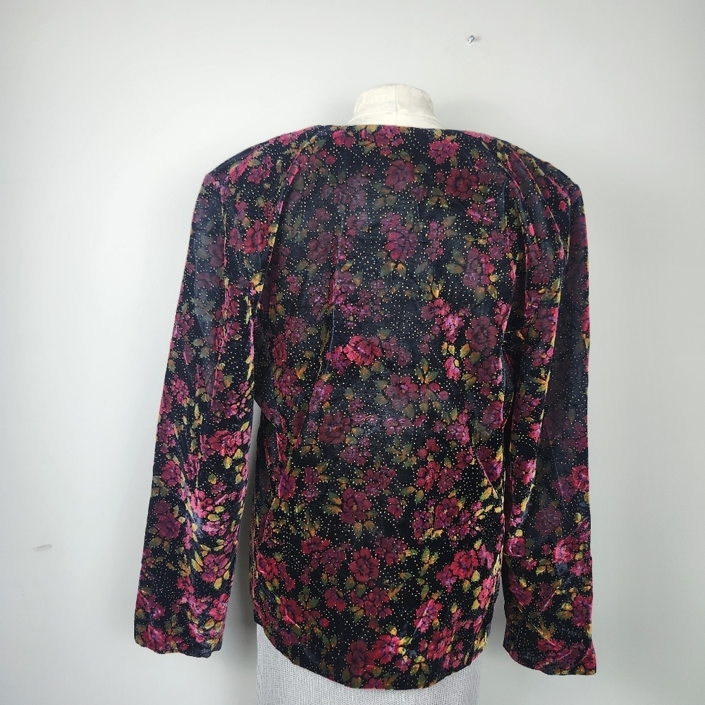 VTG Velvet Statement Jacket Floral Sparkle Black Size M - Picture 5 of 13